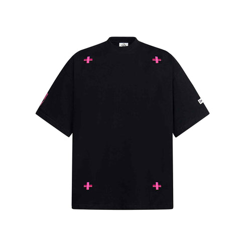 Style Embroidered Cross Short Sleeve T-Shirt Men Oversize Casual Versatile Couple Top