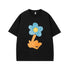 Retro Flocking Floral Short Sleeve T-Shirt Men Oversize Casual Versatile Couple Top