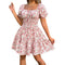 Robe caraco mi-longue ajustée à fleurs – Col carré, style frais et mignon