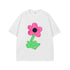 Retro Flocking Floral Short Sleeve T-Shirt Men Oversize Casual Versatile Couple Top
