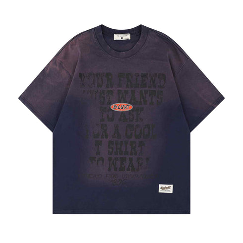 Retro Printed Letter Graphic Short Sleeve T-Shirt Men Oversize Casual Versatile Couple Top