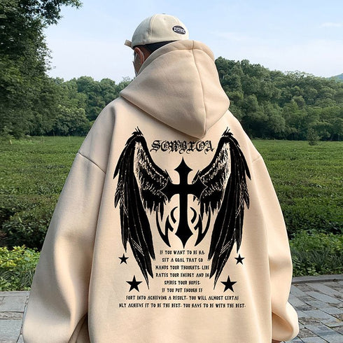 Cross Cross Wings Hoodie Men Autumn Winter Fashion Brand Heavyweight Couple Oversize Casual Hooded Jacket