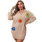 Robe pull grande taille, col polo, broderie florale colorée assemblée – Streetwear manches longues
