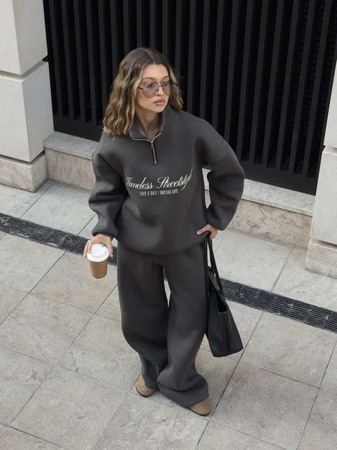 Oversize Letter Print Long Sleeve Hoodie and Pants Casual Set, Two-Piece Sweatshirt and Sweatpants Outfit