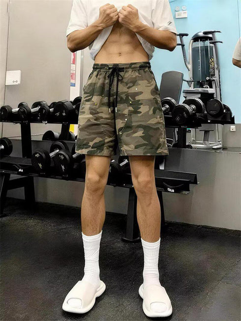 Camouflage Cargo Shorts for Men, Loose Fit Mid-Length Pants