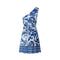 Slanted shoulder strap waist cinching dress