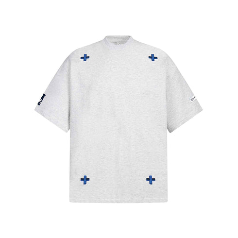 Style Embroidered Cross Short Sleeve T-Shirt Men Oversize Casual Versatile Couple Top