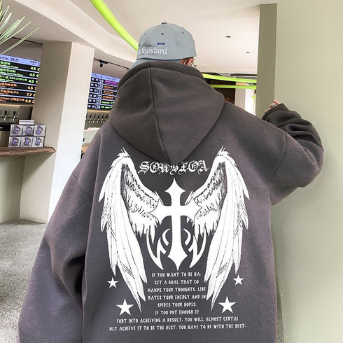 Cross Cross Wings Hoodie Men Autumn Winter Fashion Brand Heavyweight Couple Oversize Casual Hooded Jacket