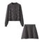 Women's Embroidered Long Sleeve Knit Cardigan and A-Line Mini Skirt Two-Piece Set