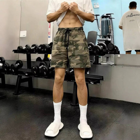 Camouflage Cargo Shorts for Men, Loose Fit Mid-Length Pants