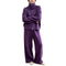 Solid color stand up collar sweater wide leg pants two-piece set for women