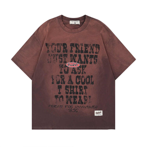 Retro Printed Letter Graphic Short Sleeve T-Shirt Men Oversize Casual Versatile Couple Top