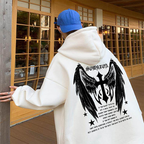 Cross Cross Wings Hoodie Men Autumn Winter Fashion Brand Heavyweight Couple Oversize Casual Hooded Jacket