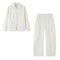 Single row buckle loose shirt+pants set for women