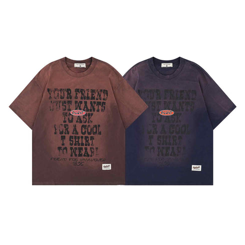 Retro Printed Letter Graphic Short Sleeve T-Shirt Men Oversize Casual Versatile Couple Top