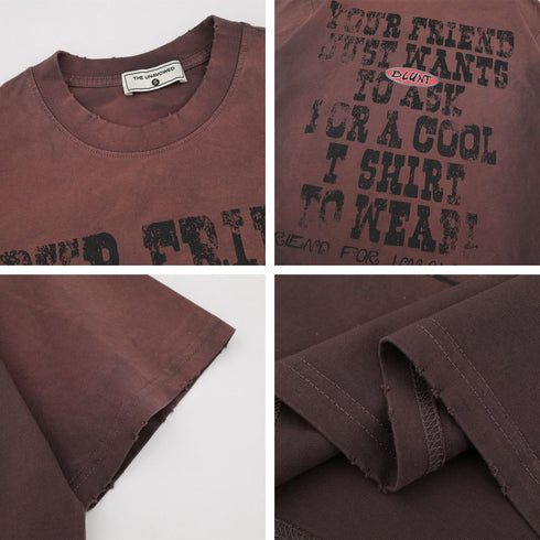 Retro Printed Letter Graphic Short Sleeve T-Shirt Men Oversize Casual Versatile Couple Top