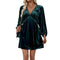 Robe courte en velours col V profond, manches bouffantes – Coupe slim élégante