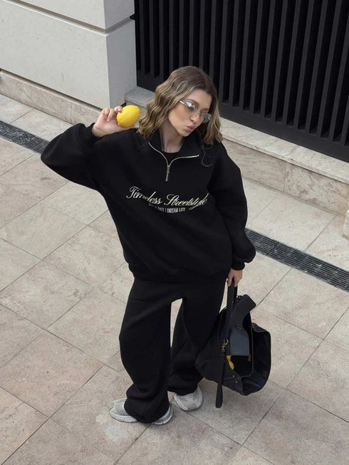 Oversize Letter Print Long Sleeve Hoodie and Pants Casual Set, Two-Piece Sweatshirt and Sweatpants Outfit