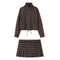 Loose zipper plaid jacket+skirt pants set for women