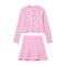 Button up round neck knitted sweater jacket+half skirt set for women
