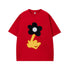 Retro Flocking Floral Short Sleeve T-Shirt Men Oversize Casual Versatile Couple Top