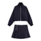 Sport Color-Block Lines Cropped Loose Jacket and A-Line Short Skirt Set