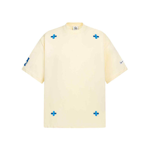 Style Embroidered Cross Short Sleeve T-Shirt Men Oversize Casual Versatile Couple Top