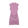 Robe courte en dentelle élastique style bureau – Sans manches, col droit — coloris Purple Pink