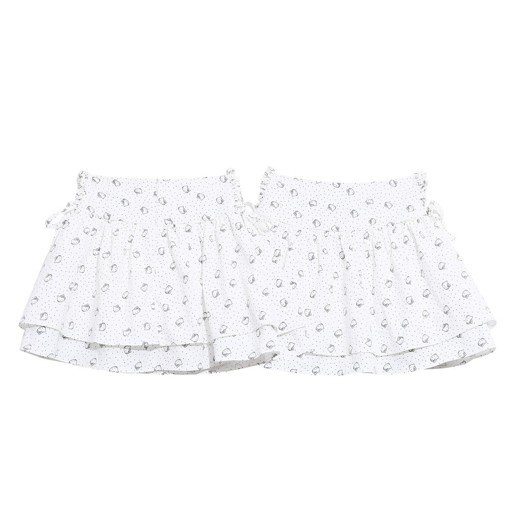 White Polka Dot Cat Patchwork Skirt Pants Side Tie Loose Slimming Sweet Girl Chic Short Skirt — autre détail