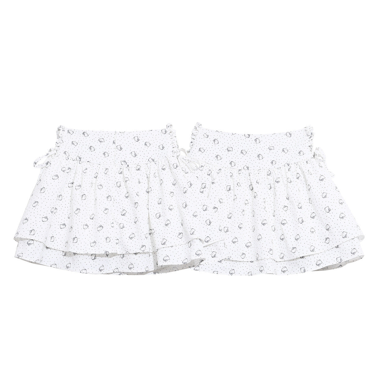 White Polka Dot Cat Patchwork Skirt Pants Side Tie Loose Slimming Sweet Girl Chic Short Skirt