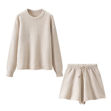 Détail produit — Solid Color Round Neck Relaxed Fit Knit Top and Shorts Set for Women