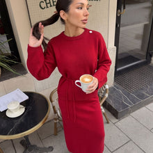 Vue produit — Women's Long Sleeve Loose Knit Sweater Skirt Two-Piece Set Casual Relaxed Fit Front Tie