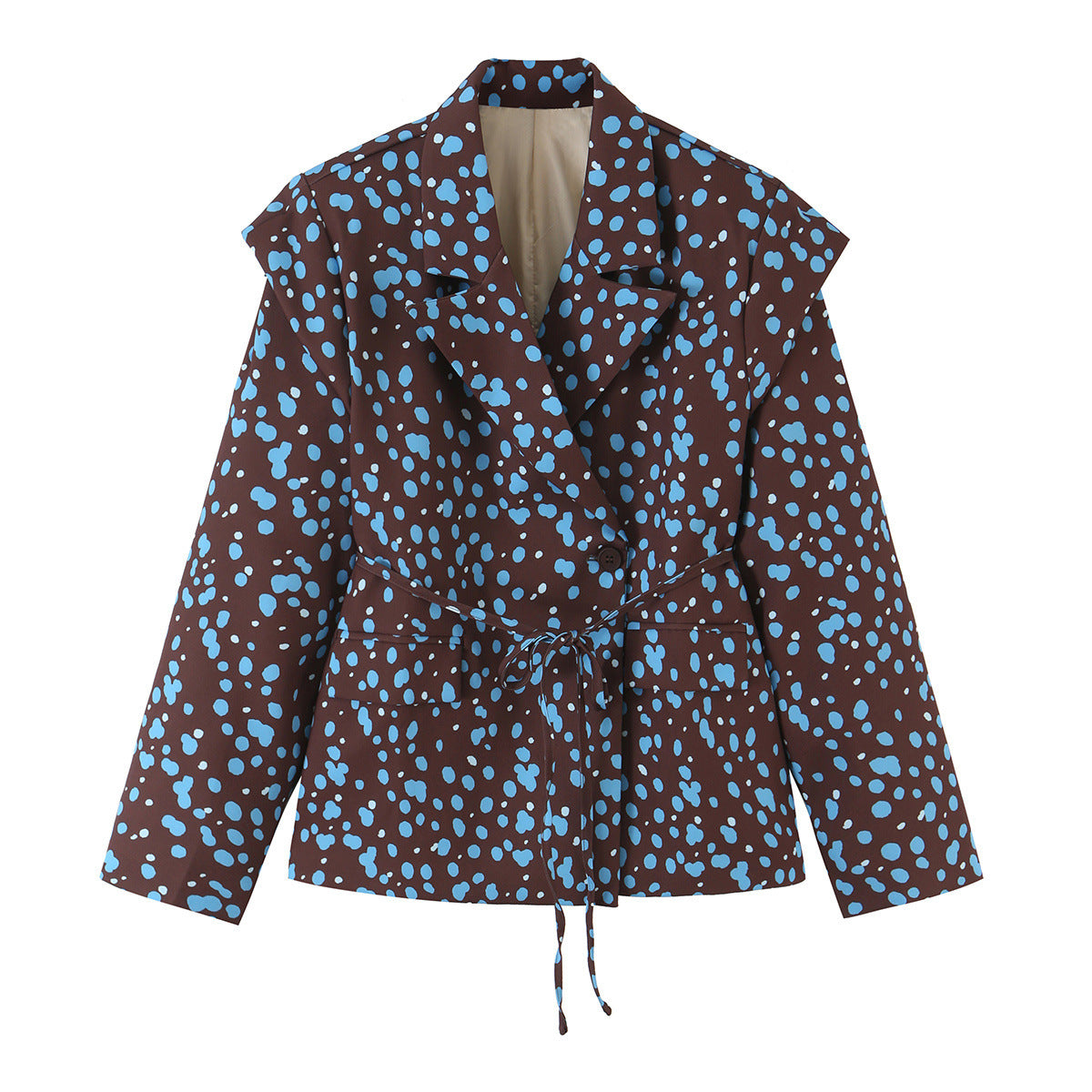 Modern polka dot belt suit+pants suit for women en situation