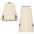 Linen trimmed long sleeved shirt+pants set for women — coloris Beige Two-Piece Set