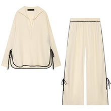 Vue produit — Linen trimmed long sleeved shirt+pants set for women