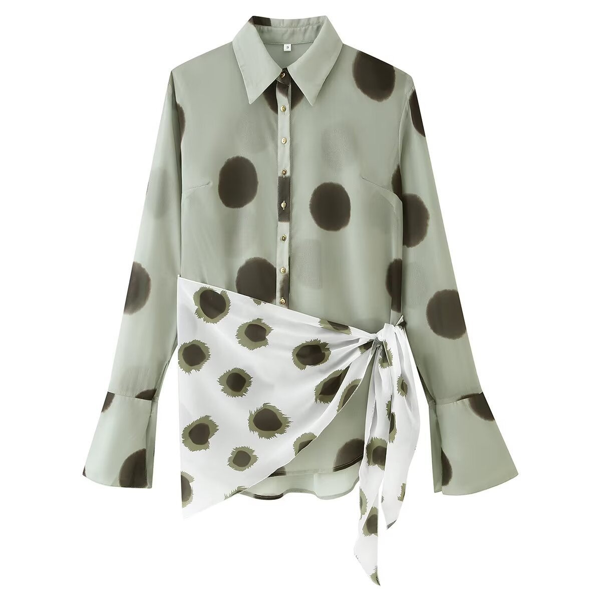 Robe style chemise avec foulard triangulaire – Longue, manches longues — Détail produit