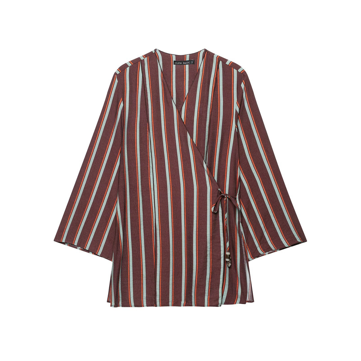 Deep V-neck double breasted striped jacket+pants set for women en situation