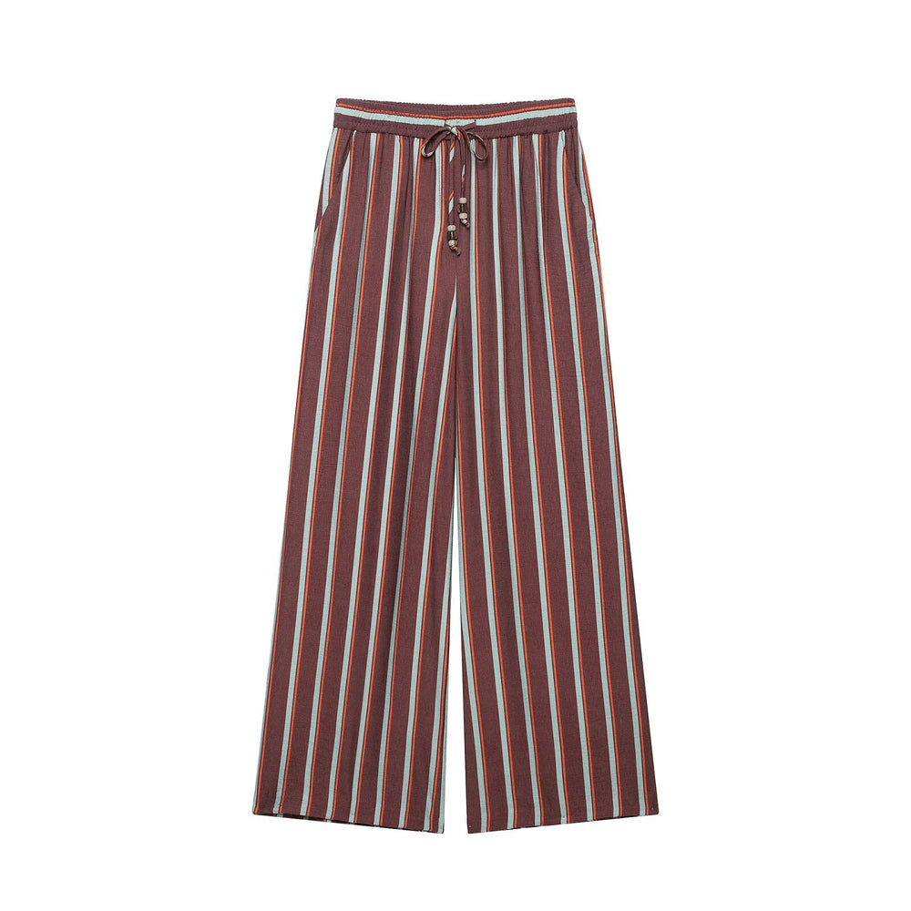 Deep V-neck double breasted striped jacket+pants set for women — détail