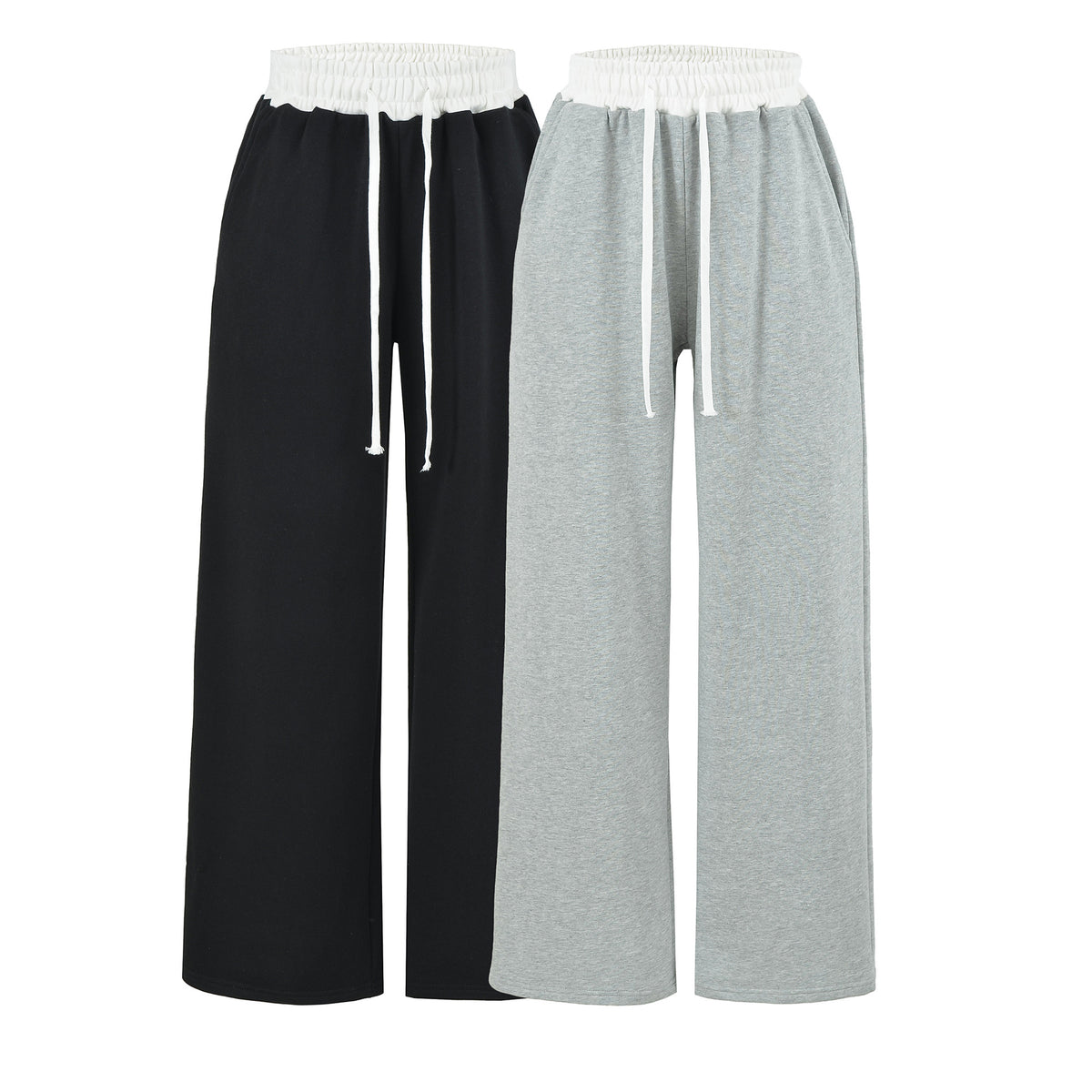 Women's Gray Striped Sweatshirt and Wide Leg Sweatpants Casual Loose Two-Piece Set en situation