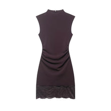 Détail produit — Robe courte en dentelle élastique style bureau – Sans manches, col droit