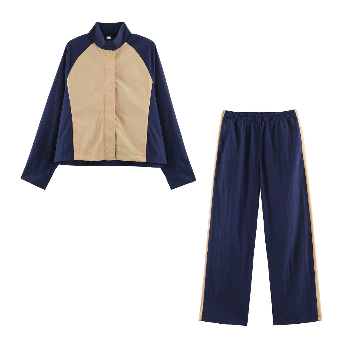 Splicing color zipper stand up collar jacket jacket+pants set for women — Vue produit