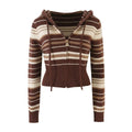 Striped Knit Zip-Up Cardigan & Low Waist Bodycon Shorts Two-Piece Set — coloris Brown Coat