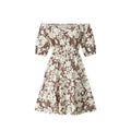 Short sleeved loose floral print dress for women — coloris Off-white