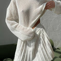 Hollow-out Knit Two-Piece Set Women Relaxed Sweater Pleated Mini Skirt — coloris 26119-Off-white