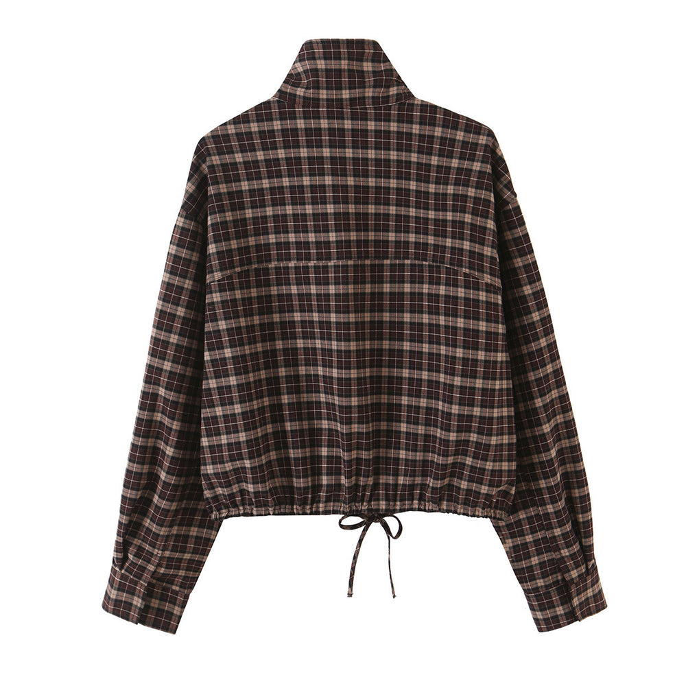 Loose zipper plaid jacket+skirt pants set for women — autre détail