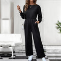 Casual  Solid Color Long Sleeve Pocket Draping Jumpsuit for Women — coloris Black