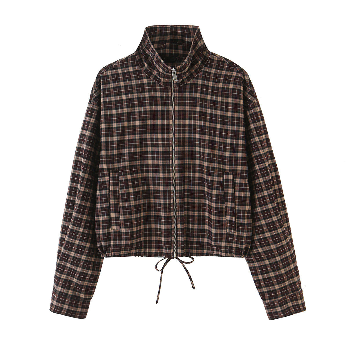 Loose zipper plaid jacket+skirt pants set for women en situation