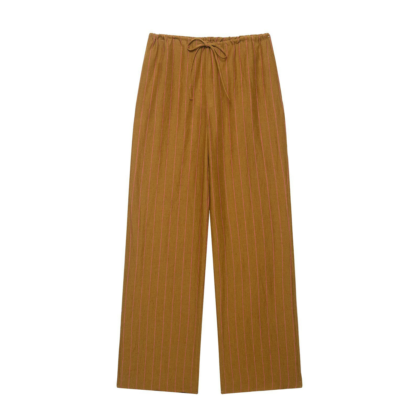 V-neck linen striped shirt+pants set for women — Détail produit