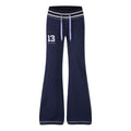 Pantalon de jogging évasé taille basse pour femme, coupe ajustée, ceinture rayée brodée — coloris Blue
