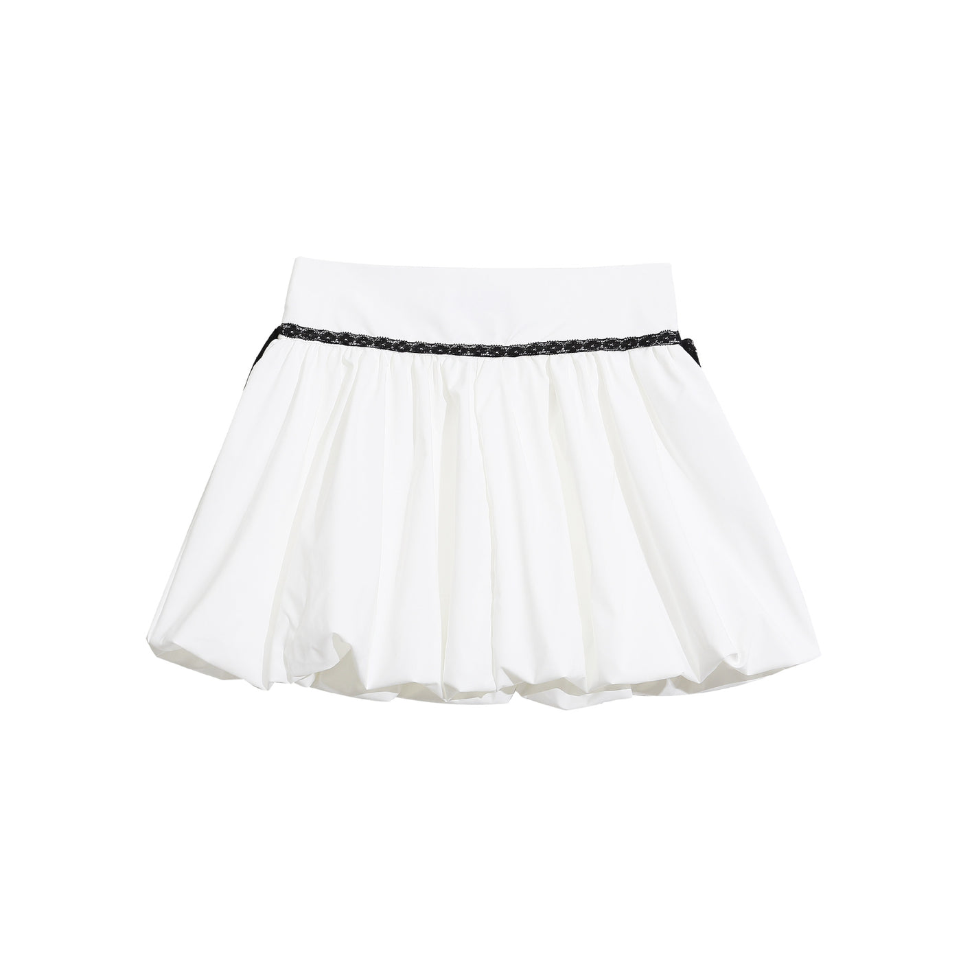 Jupe courte bouffante taille haute en dentelle – Contraste noir et blanc, style floral — Détail produit
